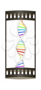 DNA structure model on white. The film strip