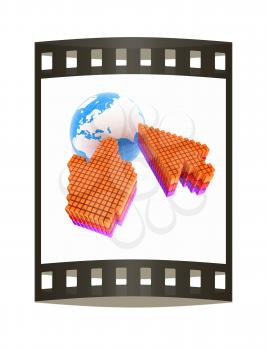 Link selection computer mouse cursor and Earth - Glodal internet concept on white background. The film strip