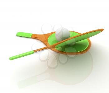 Rackets for playing table tennis. 3D rendering