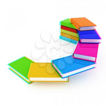 colorful real books on a white background. 3D illustration. Anaglyph. View with red/cyan glasses to see in 3D.