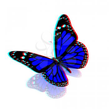 Butterfly on a white background. 3D illustration. Anaglyph. View with red/cyan glasses to see in 3D.