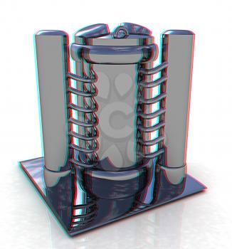 3d Abstract chrome metal pressure vessel. 3D illustration. Anaglyph. View with red/cyan glasses to see in 3D.