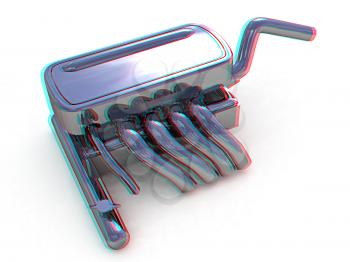 Exhaust system on a white background. 3D illustration. Anaglyph. View with red/cyan glasses to see in 3D.