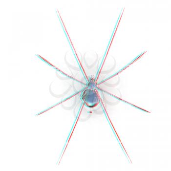 Chrome spider on a white background. 3D illustration. Anaglyph. View with red/cyan glasses to see in 3D.