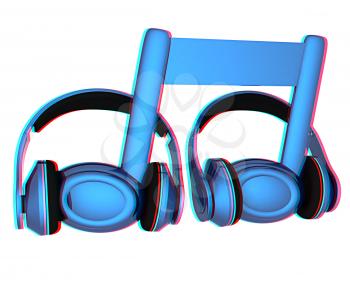 headphones and 3d note on a white background. 3D illustration. Anaglyph. View with red/cyan glasses to see in 3D.