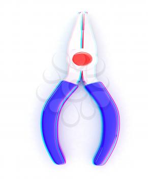 colorful pliers to work. 3D illustration. Anaglyph. View with red/cyan glasses to see in 3D.