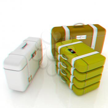 travel bags on white . 3D illustration. Anaglyph. View with red/cyan glasses to see in 3D.