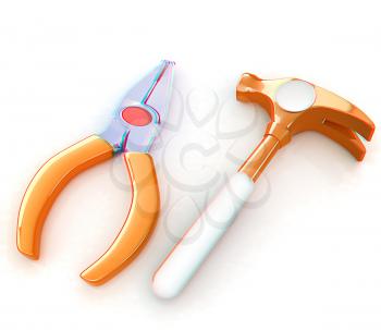 pliers and hammer. 3D illustration. Anaglyph. View with red/cyan glasses to see in 3D.