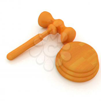 Wooden gavel isolated on white background. 3D illustration. Anaglyph. View with red/cyan glasses to see in 3D.