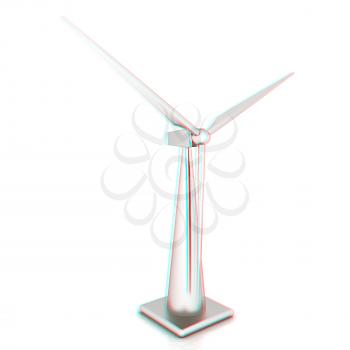 Wind turbine isolated on white . 3D illustration. Anaglyph. View with red/cyan glasses to see in 3D.