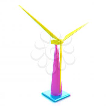 Wind turbine isolated on white . 3D illustration. Anaglyph. View with red/cyan glasses to see in 3D.