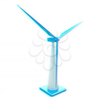 Wind turbine isolated on white . 3D illustration. Anaglyph. View with red/cyan glasses to see in 3D.