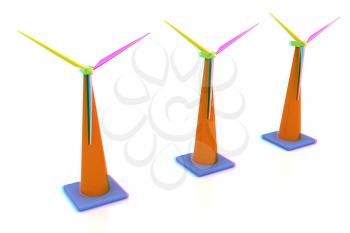 Wind turbine isolated on white . 3D illustration. Anaglyph. View with red/cyan glasses to see in 3D.