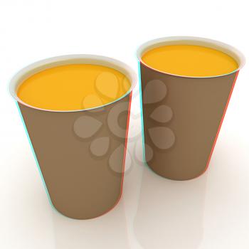 Hot drink in fast-food cap. 3D illustration. Anaglyph. View with red/cyan glasses to see in 3D.