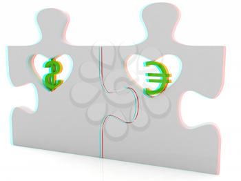 currency pair on a white background. 3D illustration. Anaglyph. View with red/cyan glasses to see in 3D.