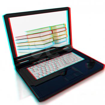 Colorful books and earth on a white background. 3D illustration. Anaglyph. View with red/cyan glasses to see in 3D.