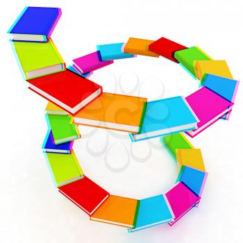 colorful real books on a white background. 3D illustration. Anaglyph. View with red/cyan glasses to see in 3D.