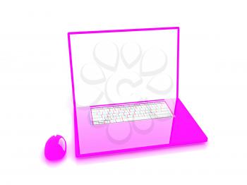 Pink laptop on a white background. 3D illustration. Anaglyph. View with red/cyan glasses to see in 3D.
