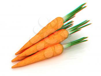 Heap of carrots on a white background. 3D illustration. Anaglyph. View with red/cyan glasses to see in 3D.