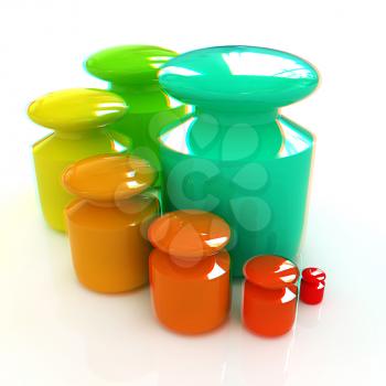 Colorfull weight scale on a white . 3D illustration. Anaglyph. View with red/cyan glasses to see in 3D.