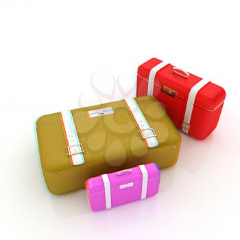 Traveler's suitcases. Family travel concept. 3D illustration. Anaglyph. View with red/cyan glasses to see in 3D.