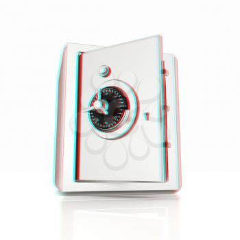 Security metal safe with empty space inside . 3D illustration. Anaglyph. View with red/cyan glasses to see in 3D.