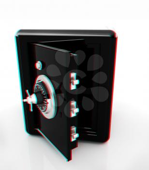 Security metal safe with empty space inside . 3D illustration. Anaglyph. View with red/cyan glasses to see in 3D.