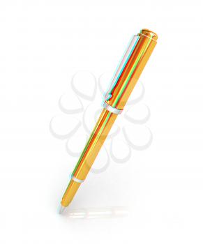 Gold corporate pen design . 3D illustration. Anaglyph. View with red/cyan glasses to see in 3D.