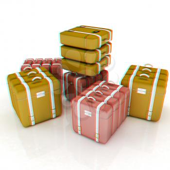 travel bags on white . 3D illustration. Anaglyph. View with red/cyan glasses to see in 3D.