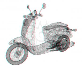 Vintage Retro Moped. 3d model. 3D illustration. Anaglyph. View with red/cyan glasses to see in 3D.