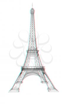 3d Eiffel Tower render. 3D illustration. Anaglyph. View with red/cyan glasses to see in 3D.