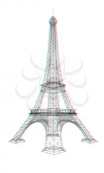 3d Eiffel Tower render. 3D illustration. Anaglyph. View with red/cyan glasses to see in 3D.