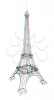 3d Eiffel Tower render. 3D illustration. Anaglyph. View with red/cyan glasses to see in 3D.