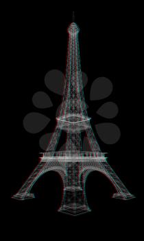 3d Eiffel Tower render. 3D illustration. Anaglyph. View with red/cyan glasses to see in 3D.