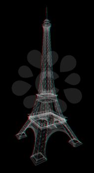 3d Eiffel Tower render. 3D illustration. Anaglyph. View with red/cyan glasses to see in 3D.