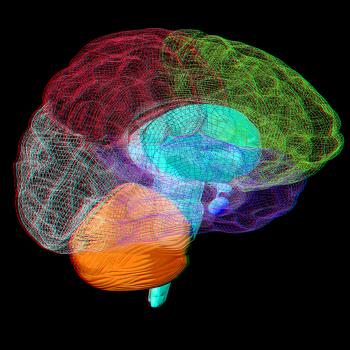 Creative concept of the human brain. 3D illustration. Anaglyph. View with red/cyan glasses to see in 3D.