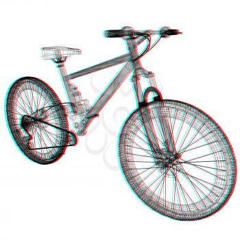 bicycle as a 3d wire frame object isolated. 3D illustration. Anaglyph. View with red/cyan glasses to see in 3D.