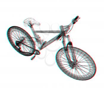 bicycle as a 3d wire frame object isolated. 3D illustration. Anaglyph. View with red/cyan glasses to see in 3D.