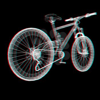 bicycle as a 3d wire frame object isolated. 3D illustration. Anaglyph. View with red/cyan glasses to see in 3D.