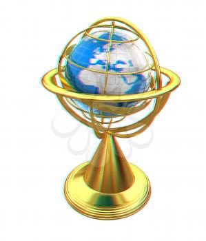 Terrestrial globe model . 3D illustration. Anaglyph. View with red/cyan glasses to see in 3D.