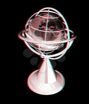 Terrestrial globe model . 3D illustration. Anaglyph. View with red/cyan glasses to see in 3D.