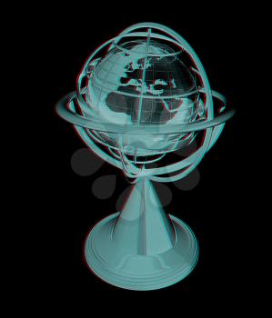 Terrestrial globe model . 3D illustration. Anaglyph. View with red/cyan glasses to see in 3D.