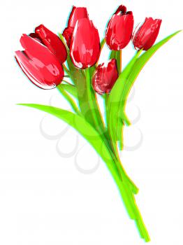 Tulip flower. 3D illustration. Anaglyph. View with red/cyan glasses to see in 3D.