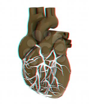 Human heart. 3D illustration. Anaglyph. View with red/cyan glasses to see in 3D.