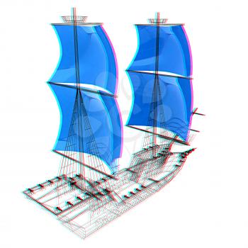 3d model ship. 3D illustration. Anaglyph. View with red/cyan glasses to see in 3D.