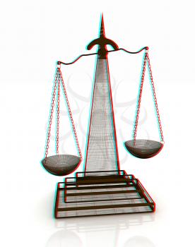 scales of justice. 3D illustration. Anaglyph. View with red/cyan glasses to see in 3D.