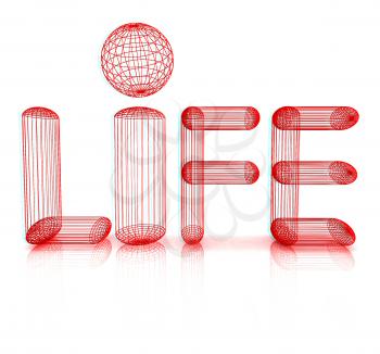 3d text life. 3D illustration. Anaglyph. View with red/cyan glasses to see in 3D.