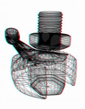 bolts with a nuts and washers. 3D illustration. Anaglyph. View with red/cyan glasses to see in 3D.