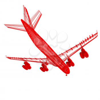 Airplane. 3D illustration. Anaglyph. View with red/cyan glasses to see in 3D.