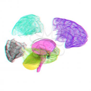 Creative concept of the human brain. 3D illustration. Anaglyph. View with red/cyan glasses to see in 3D.